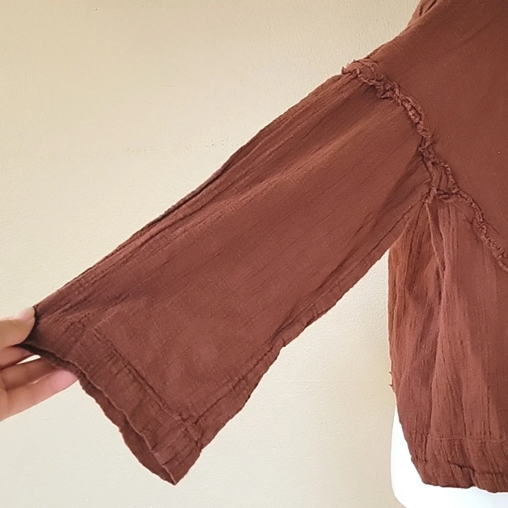 Free People Thora Chocolate Love Brown Loose Top - Size XS
